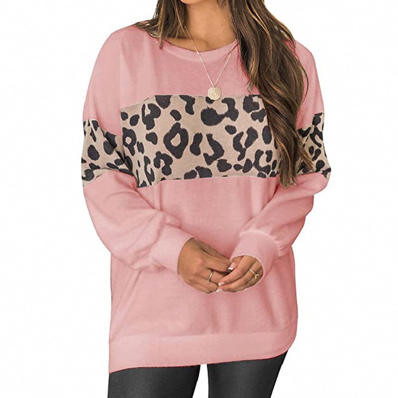Leopard Print Long-Sleeved Sweater T-Shirt for Women