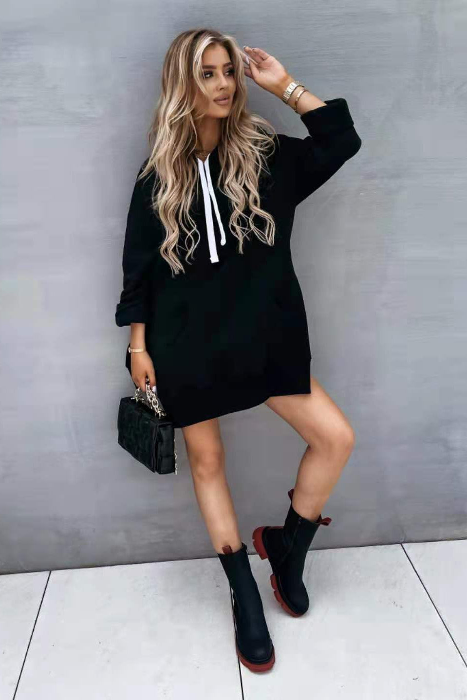 Women's Fleece Hooded Long-Sleeve Sweater with Slits