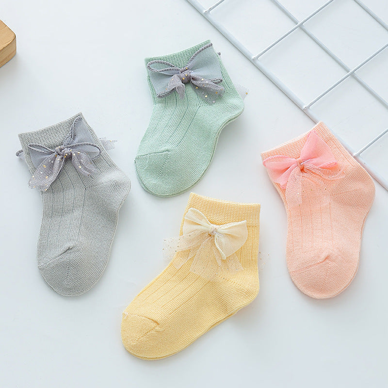 Lace Bow Baby Socks for Girls (0-2 Years Old)
