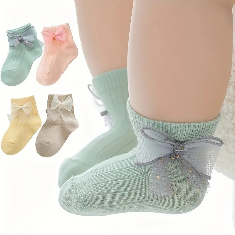 Lace Bow Baby Socks for Girls (0-2 Years Old)