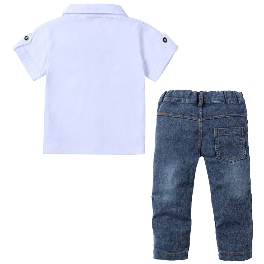 Boys' Summer Casual 3-Piece Set: T-Shirt, Scarf, Jeans