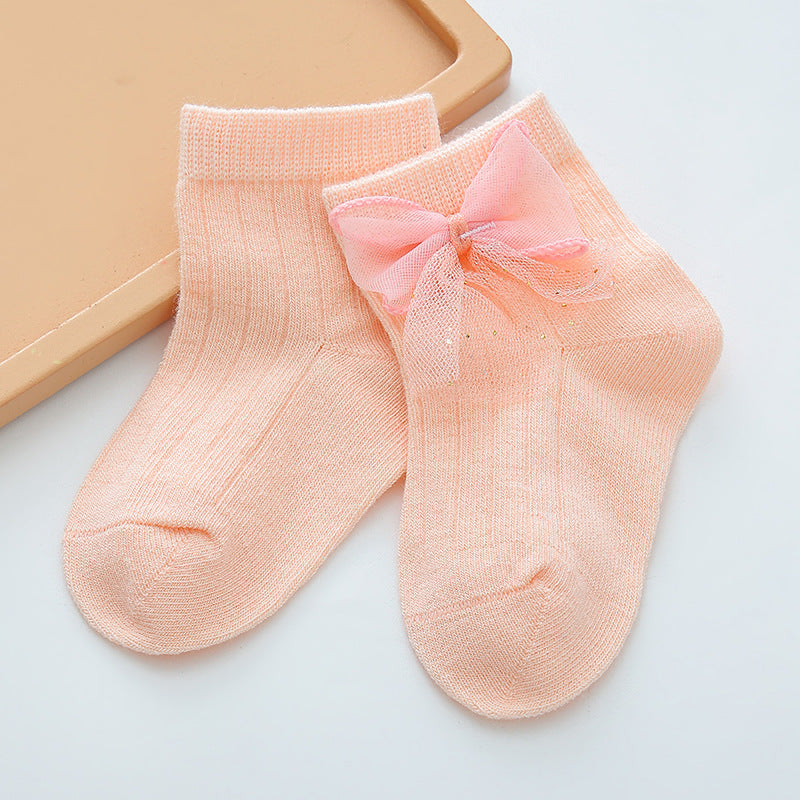 Lace Bow Baby Socks for Girls (0-2 Years Old)