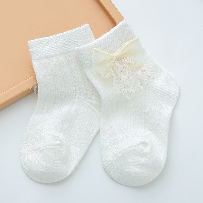 Lace Bow Baby Socks for Girls (0-2 Years Old)