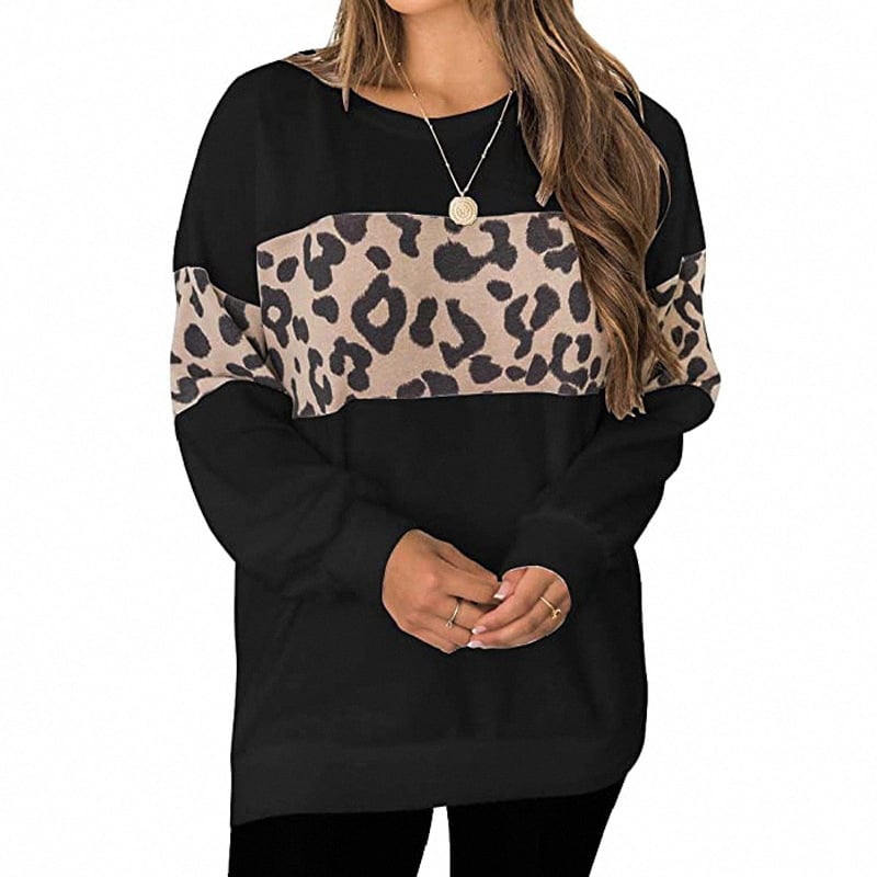 Leopard Print Long-Sleeved Sweater T-Shirt for Women