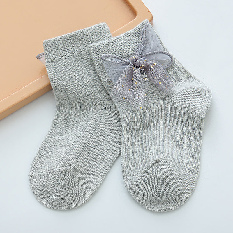 Lace Bow Baby Socks for Girls (0-2 Years Old)