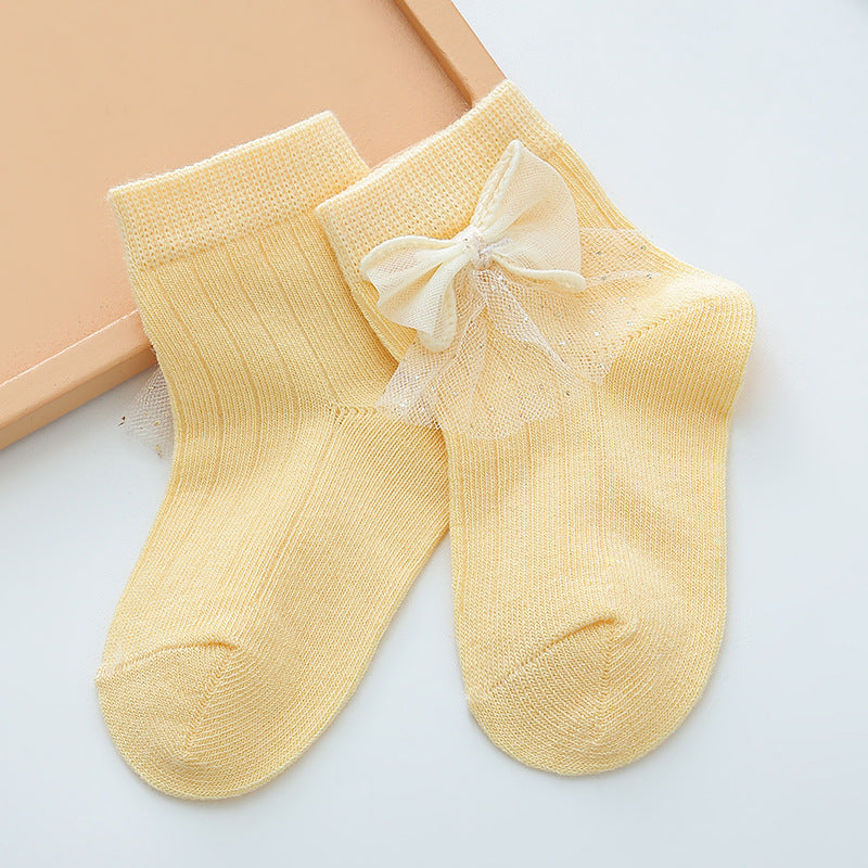Lace Bow Baby Socks for Girls (0-2 Years Old)
