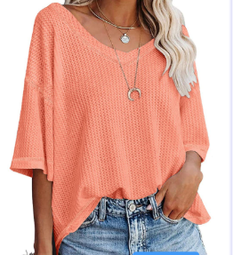 V-neck Summer Short Sleeve Green Shirts for Women