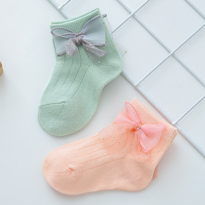Lace Bow Baby Socks for Girls (0-2 Years Old)