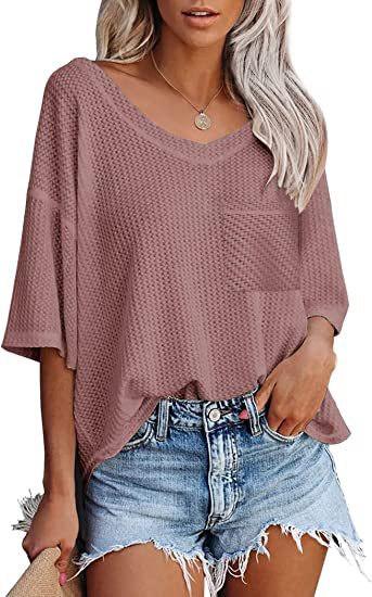 V-neck Summer Short Sleeve Green Shirts for Women