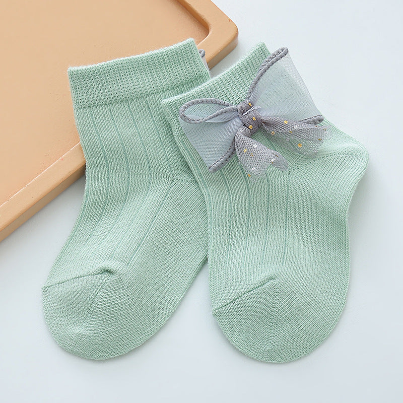 Lace Bow Baby Socks for Girls (0-2 Years Old)