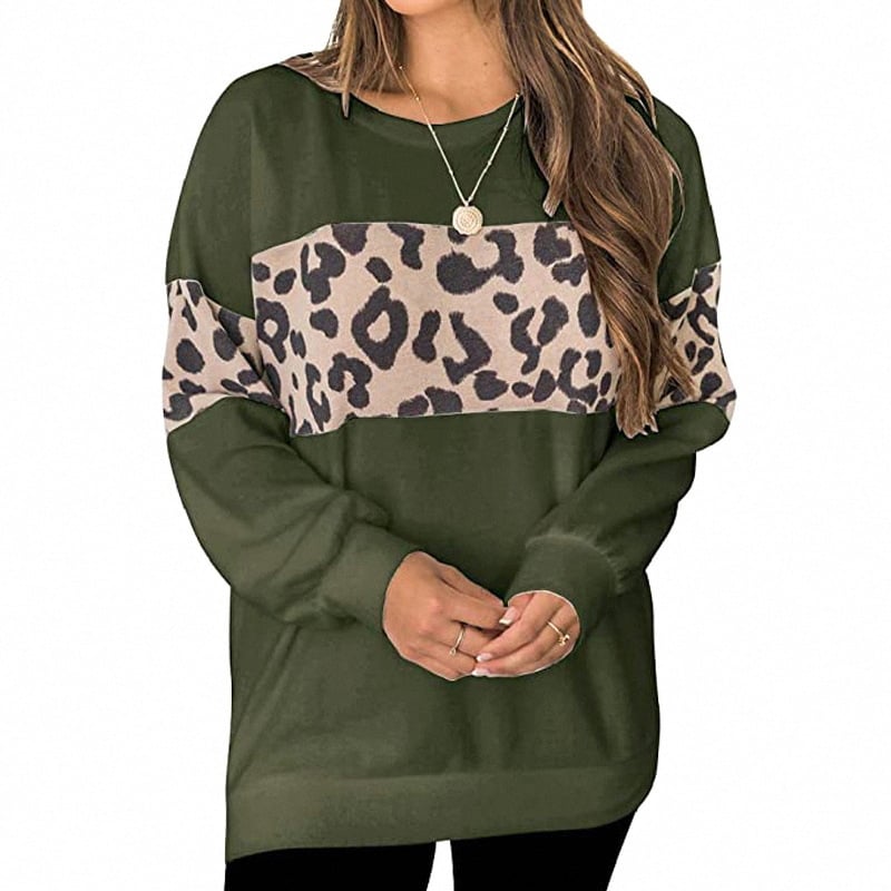 Leopard Print Long-Sleeved Sweater T-Shirt for Women