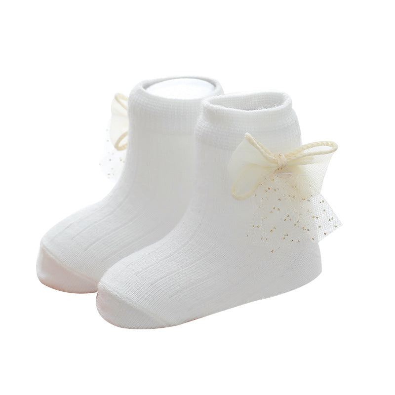 Lace Bow Baby Socks for Girls (0-2 Years Old)