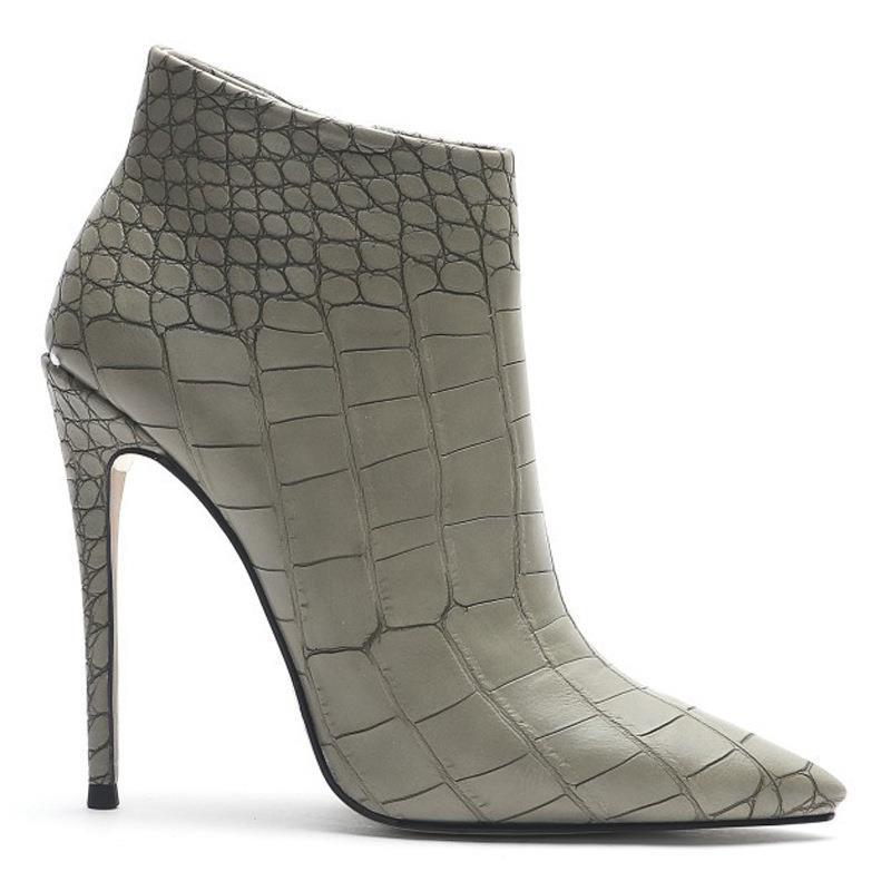 Retro Stone Pattern Pointed Ankle Boots for Women