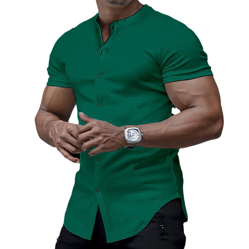 Men's Henry Collar Cardigan T-Shirt - Solid Color Top